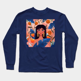 Cute girl with plants and flowers Long Sleeve T-Shirt